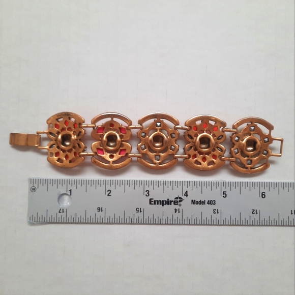 Stella & Dot Gold Tone Link Bracelet 7 inch Pink & Orange Pop Geo - Picture 3 of 4